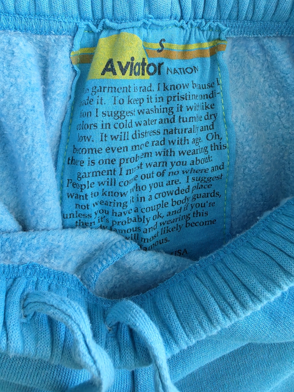 Aviator Nation Turquoise Fleece Sweatpants with black bolt design  size small - Picture 4 of 6